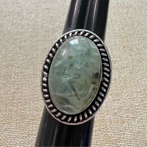 New Green Moss Prehnite Stone Crystal Silver Overlay Ring Size 8